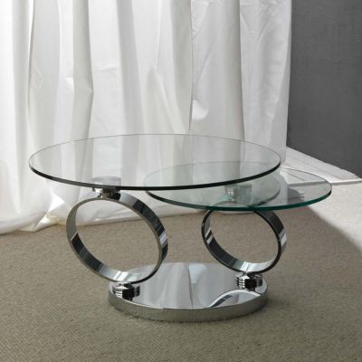 Montefioredesign Tavolino Rings con ripiani in vetro temperato Movibili sincronizzati