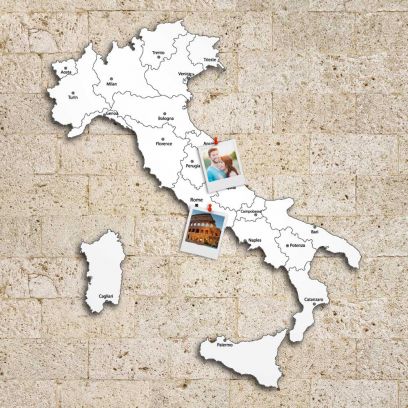 Quadro mappa Italia in legno colore bianco