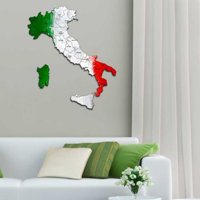 Quadro mappa Italia in legno colorato bandiera