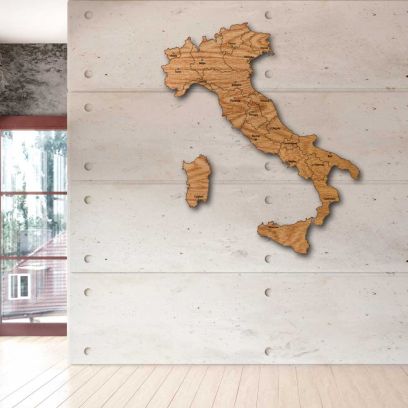 Quadro mappa Italia in legno finitura legno scuro