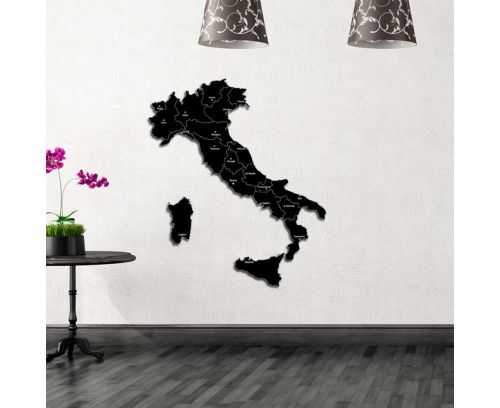 Quadro mappa Italia in legno colore nero opaco