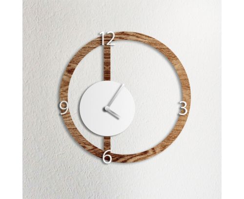 Orologio da parete HALO, effetto legno scuro e bianco