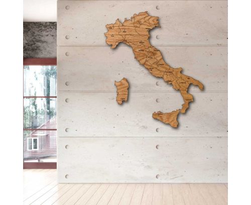 Quadro mappa Italia in legno finitura legno scuro