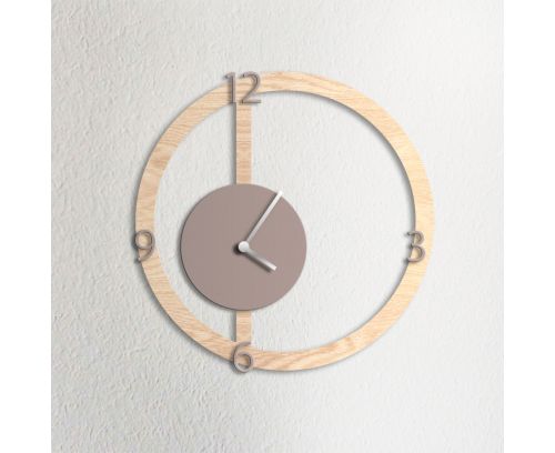 Orologio da parete HALO, effetto legno chiaro e tortora