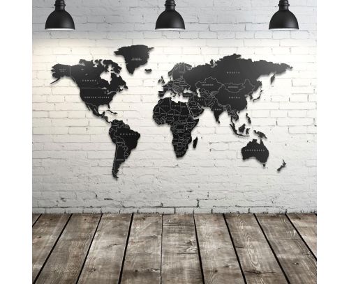 Planisfero da parete in tre misure nero con confini e nomi nazioni