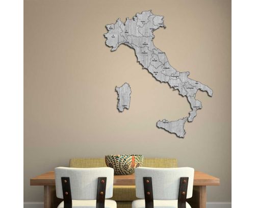 Quadro mappa Italia in legno colore cemento