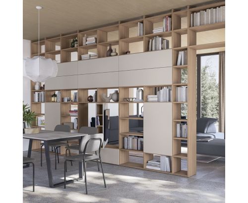 Libreria divisoria modulare bifacciale Living con vano Tv girevole 180°