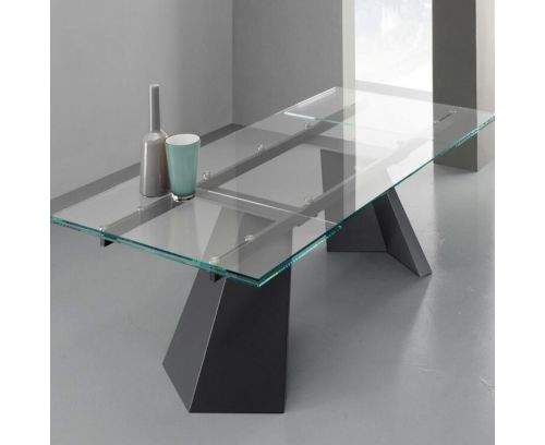 Tavolo allungabile Pechino 160x90 cm Piano in vetro temperato trasparente extrachiaro