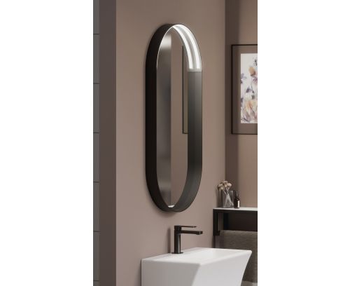 Specchio ovale con luce LED integrata e cornice in metallo nera