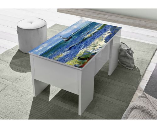 Tavolino basso contenitore in Bianco lucido con Serigrafia Vincent van Gogh