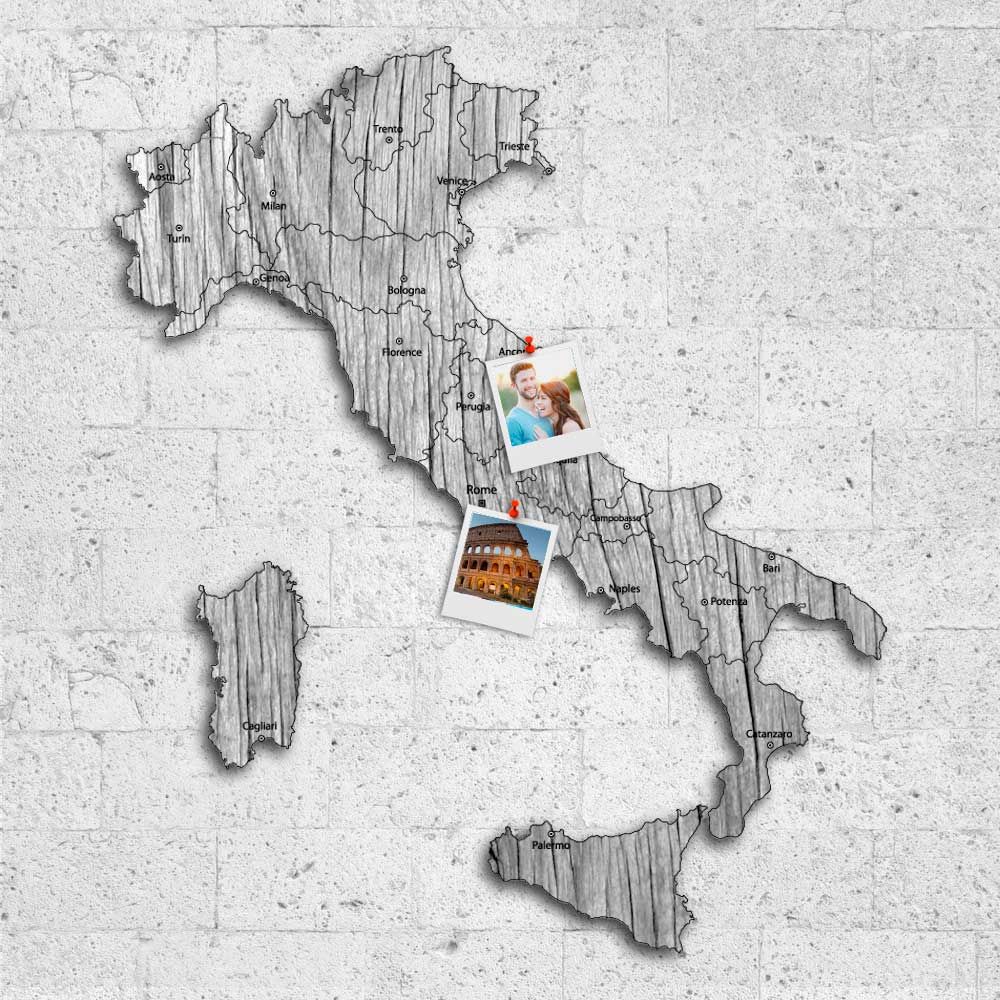 Quadro mappa Italia in legno colore legno sbiancato