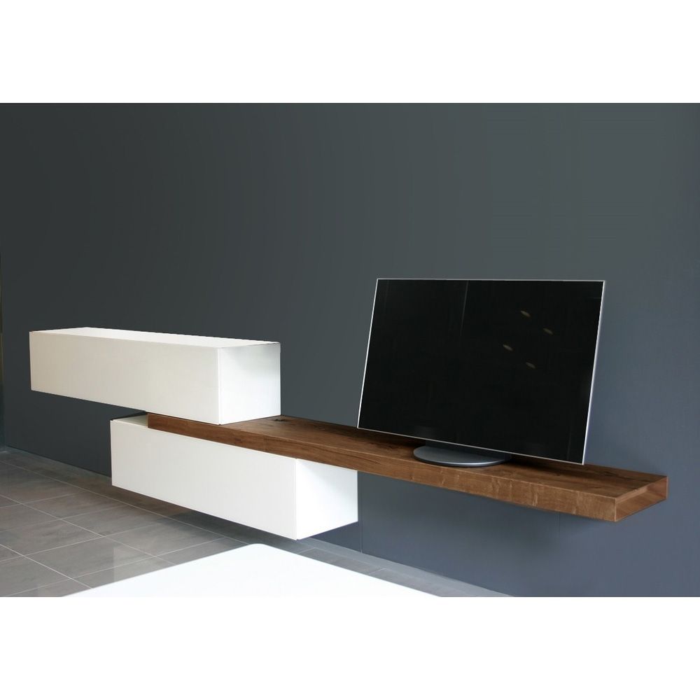 Porta TV sospeso a parete - Mensola TV a parete con 2 cassetti, console  multimediale in legno Centro di intrattenimento sotto la TV, ripiano