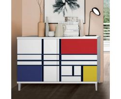 Madia moderna 2 ante Cloe Bianco Opaco con piedini 15 colorazioni con serigrafia "Piet Mondrian"