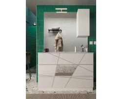 Bagno a tre cassetti Giorgia con doppia vasca in finitura Bianco Lucido con inserti a specchio